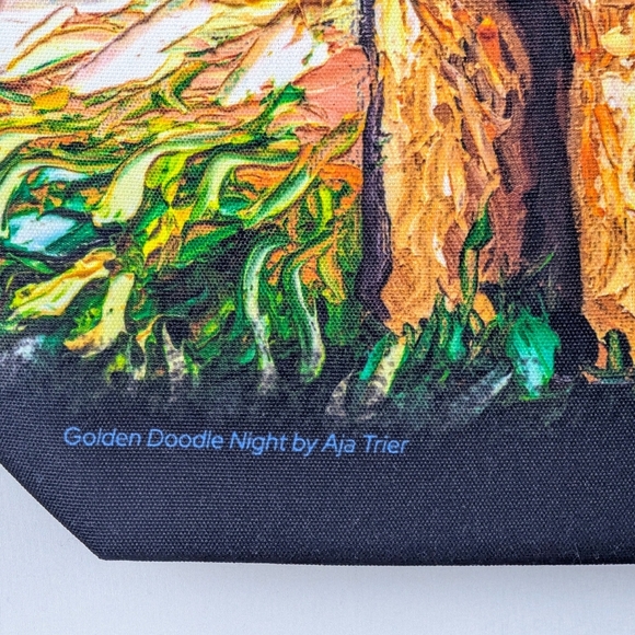 Tote Bag Golden Doodle Night By Aja Trier Poly Poplin Multicolor NWT - Picture 3 of 9